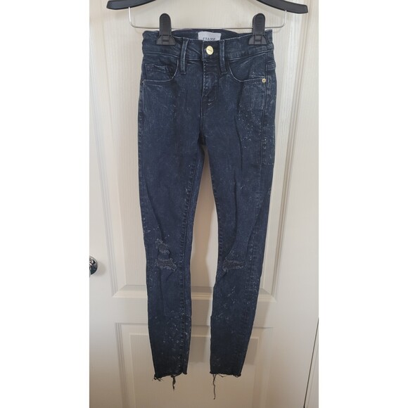 Frame Le Skinny De Jeanne Acid Wash Distressed Denim Jeans - Picture 1 of 4